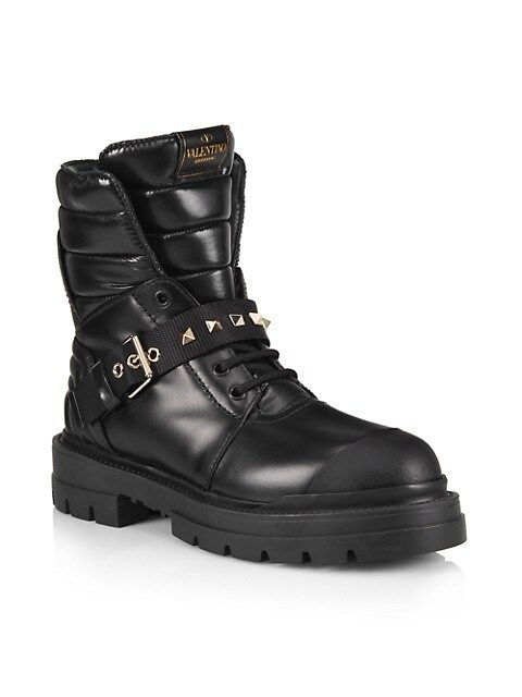Rockstud Leather Combat Boots | Saks Fifth Avenue