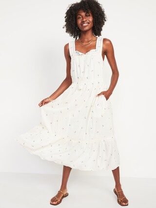 Sleeveless Waist-Defined Embroidered Clip-Dot Maxi Dress for Women | Old Navy (US)