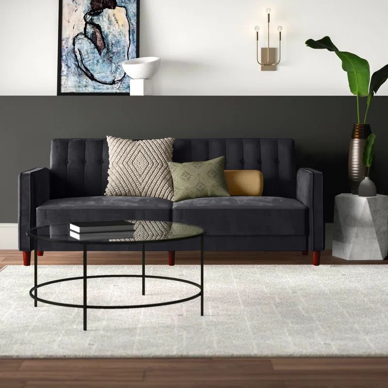 Perdue 81.5" Velvet Square Arm Convertible Sofa | Wayfair North America