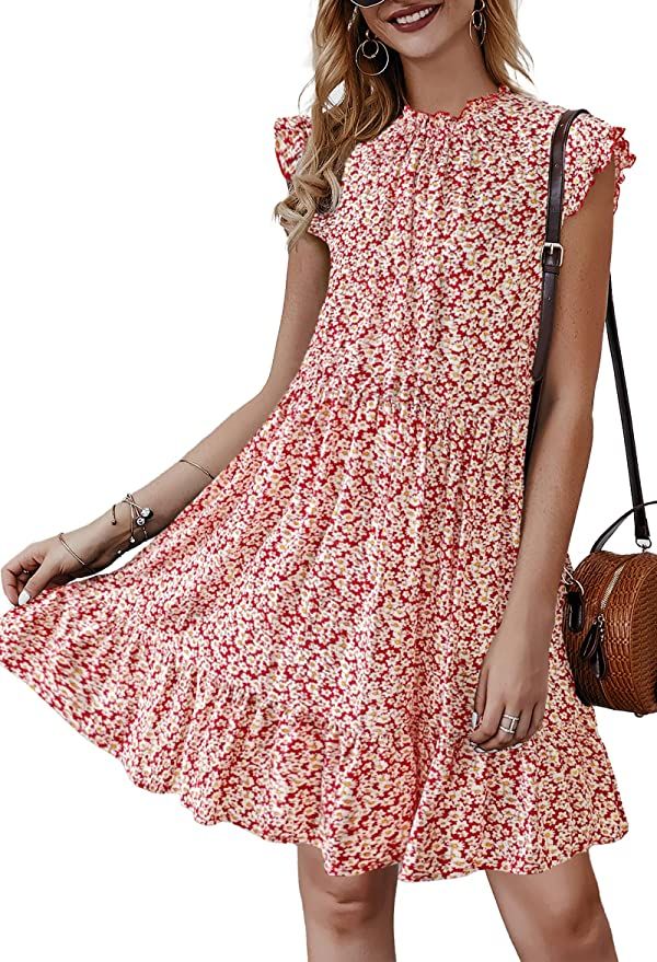 KIRUNDO Women's 2023 Summer Dresses Casual Loose Ruffle Sleeveless Crew Neck Floral Print Flowy M... | Amazon (US)