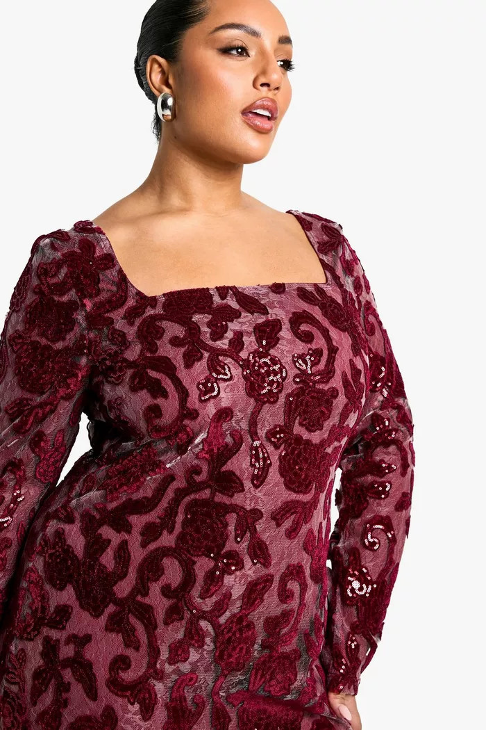 Plus Demask Square Neck Bodycon Dress | boohoo (US & Canada)