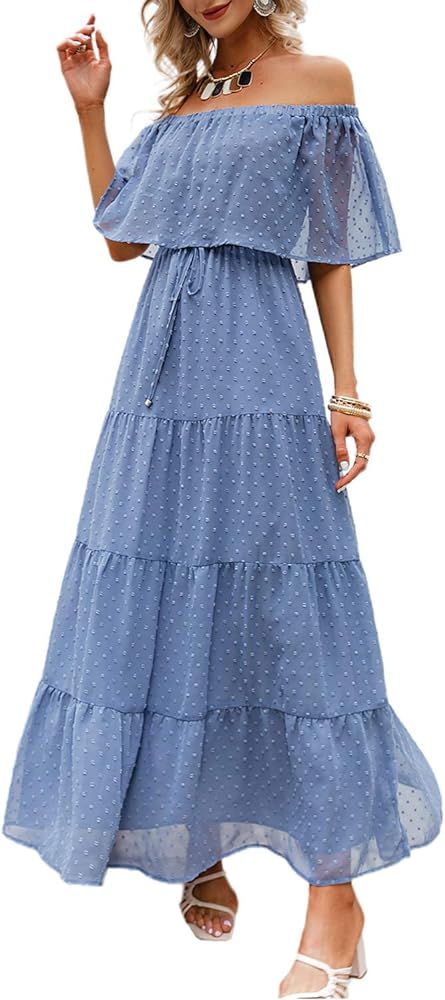 Lovinchic Women's Casual V Neck Maxi Dress Flowy Button Down Long Dress | Amazon (US)