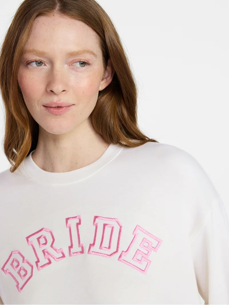 Joyspun Women's Bridal French Terry Knit Long Sleeve Top and Shorts Pajamas Set, Sizes XS-3X | Walmart (US)