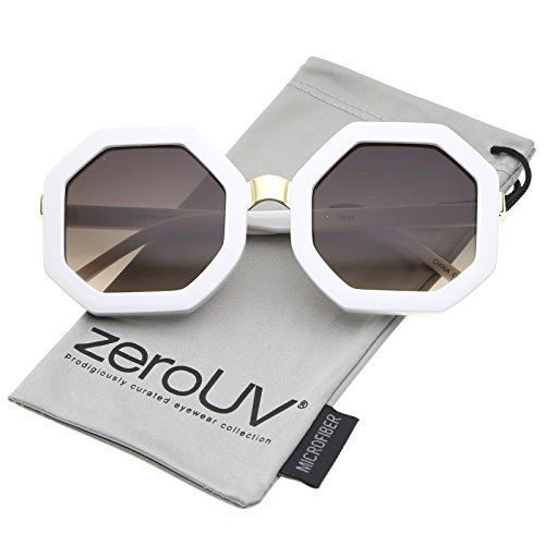zeroUV - Retro Metal Nose Bridge Octagon Shape Oversize Sunglasses 53mm (White-Gold/Lavender) | Amazon (US)