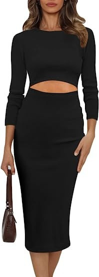 Pink Queen Womens Turtleneck Long Sleeve Bodycon Midi Sheath Dress | Amazon (US)