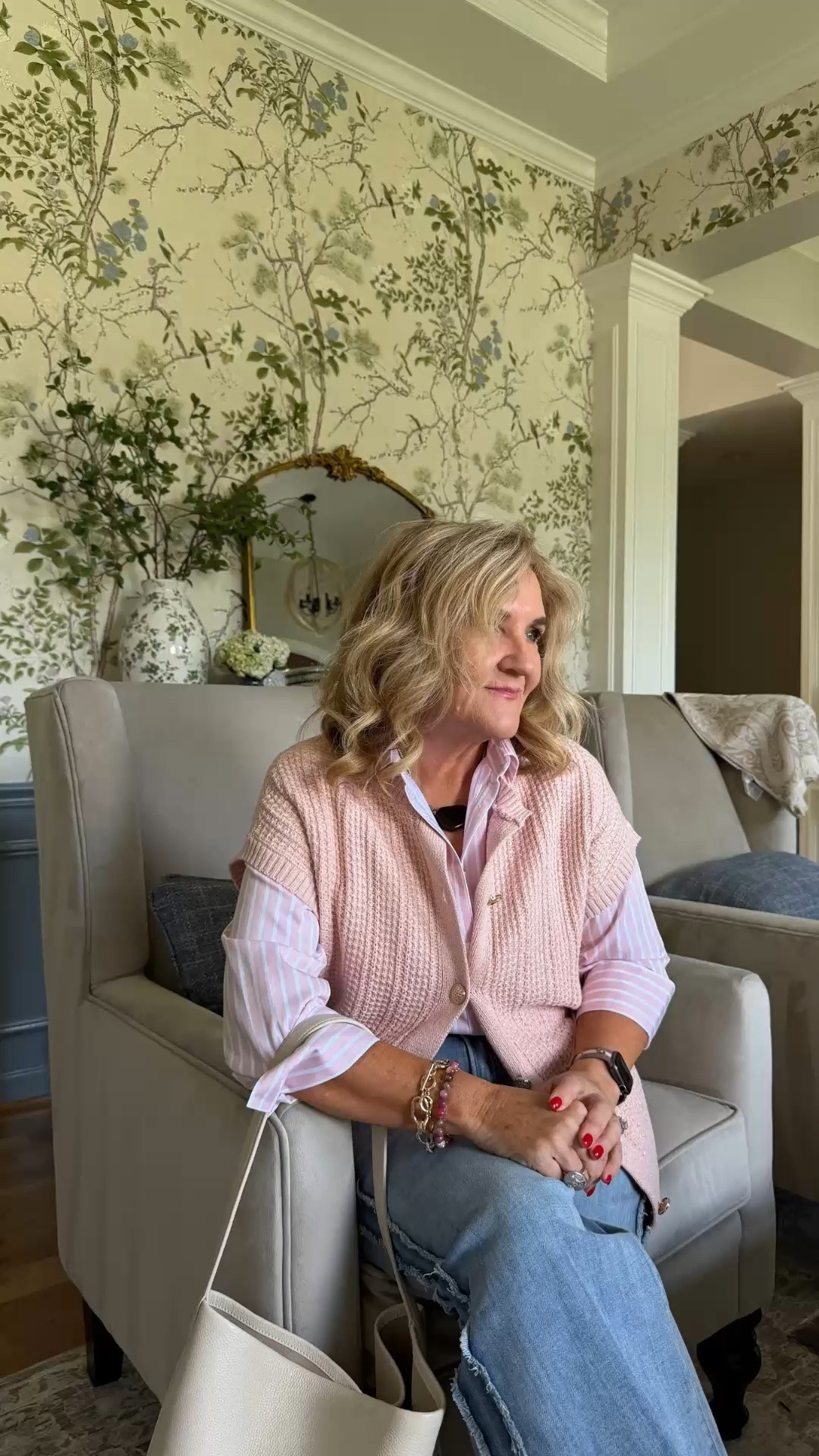 This soft pink knit vest is such an easy way to add color and texture to a classic striped shirt and jeans. I love the relaxed layering for a polished everyday look that still feels comfortable.

💡 LTK MADE EASY
❤️ Heart = Support my posts!
🔖 Save = Get sale & restock alerts
📋 Lists = Keep favorites organized
📲 Share = Send lists and products to a friend. Hello, Christmas List!
💬 Comment = Ask me anything about what I'm wearing.:-)

#LTKootd #LTKSeasonal #LTKOver40