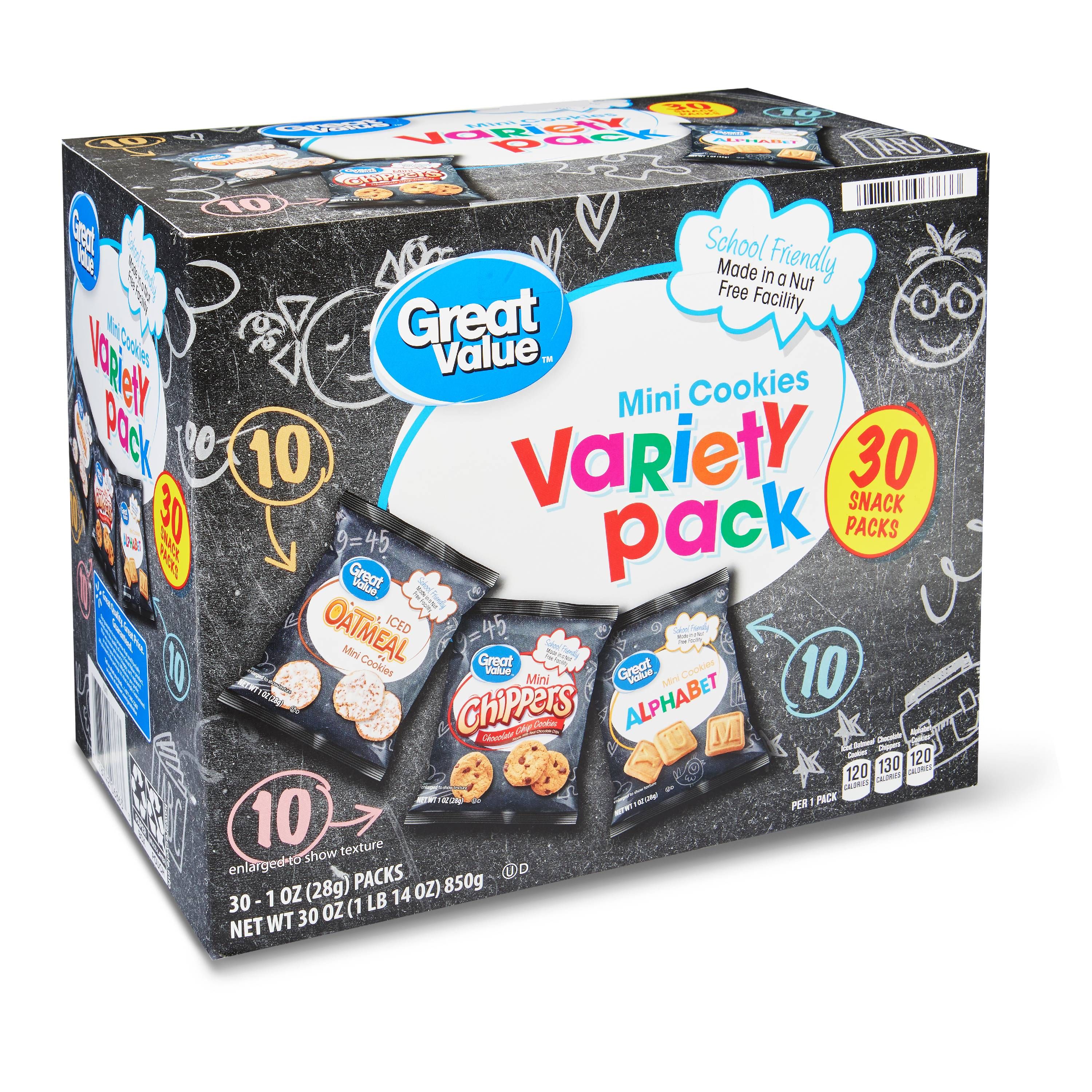 Great Value Mini Cookies Variety Pack, 1 oz, 30 Count - Walmart.com | Walmart (US)