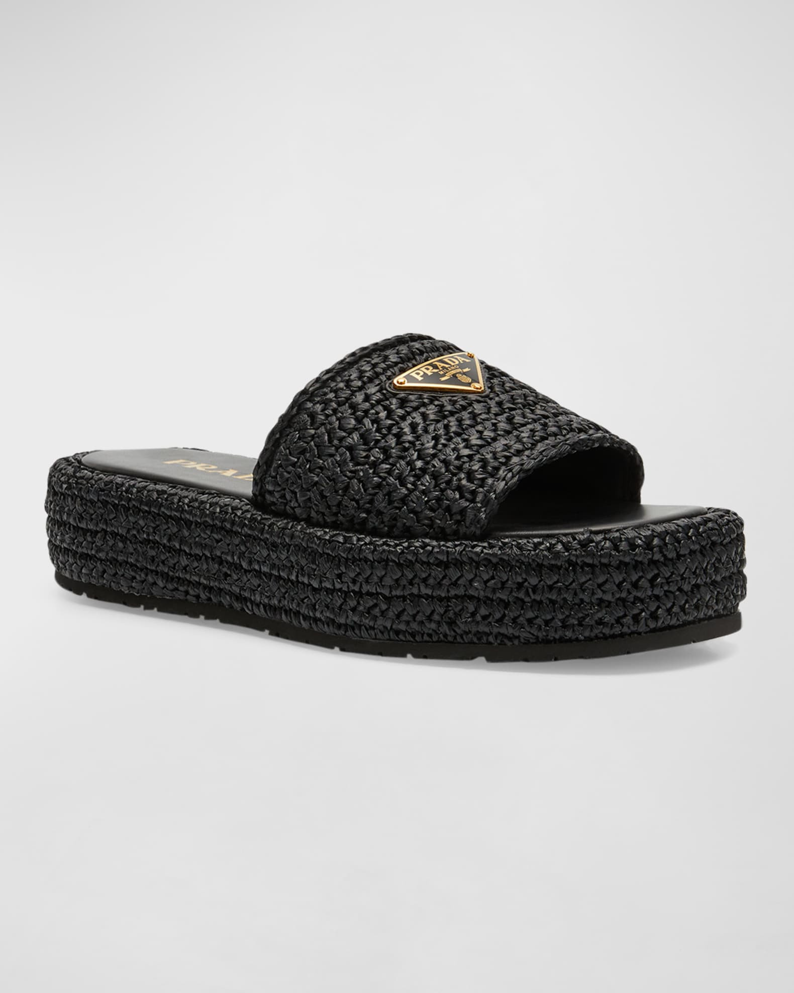 Raffia Single-Band Platform Slides | Neiman Marcus