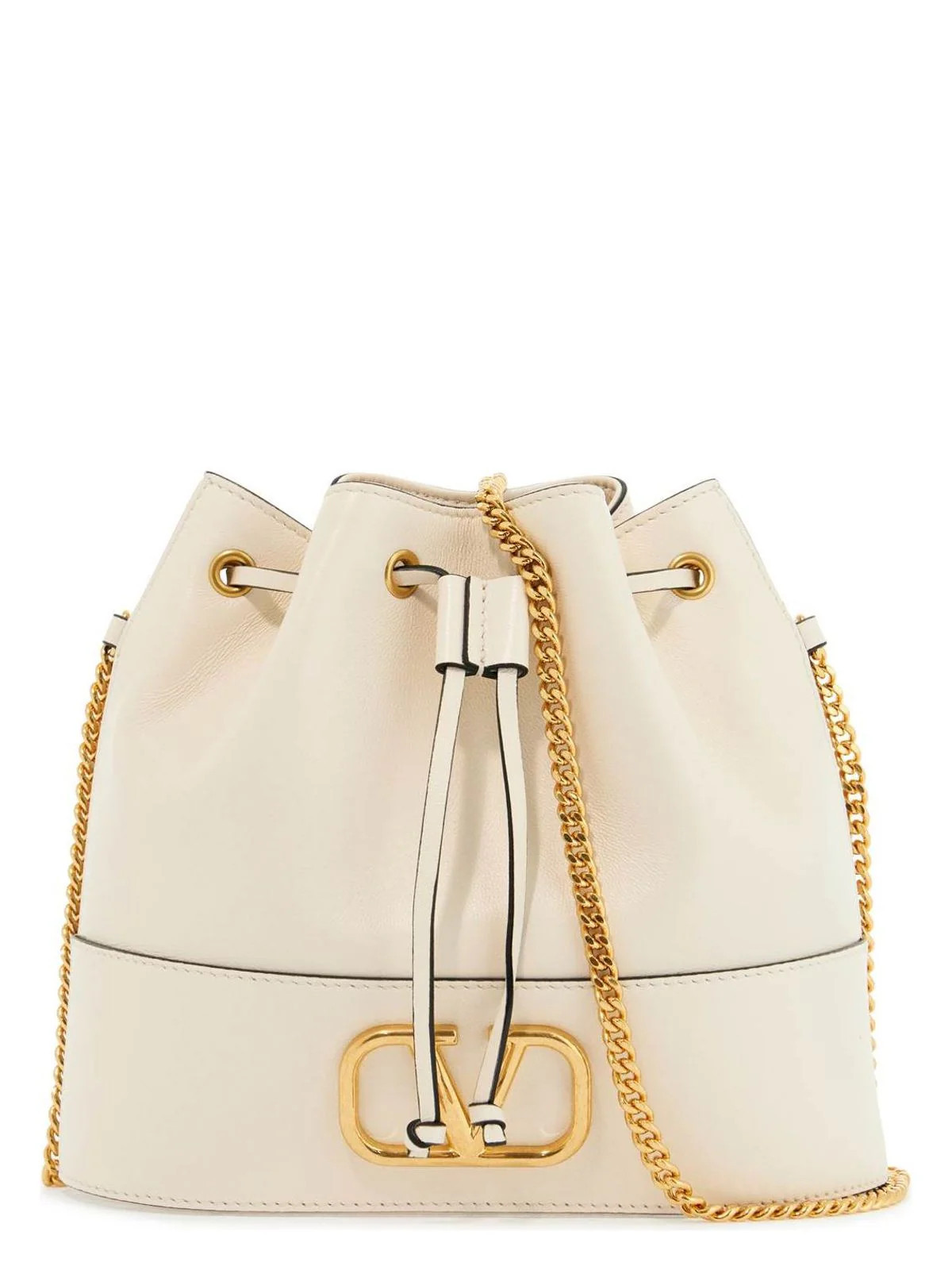 Valentino Garavani Women's Mini Bucket Bag In Ivory Leather With Chain in Beige | 6W2P0T83HPF | LOZURI