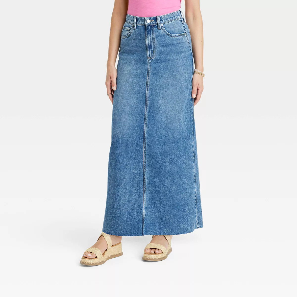 Women's High-Rise Front Slit Denim Maxi Skirt - Universal Thread™ Medium Wash | Target