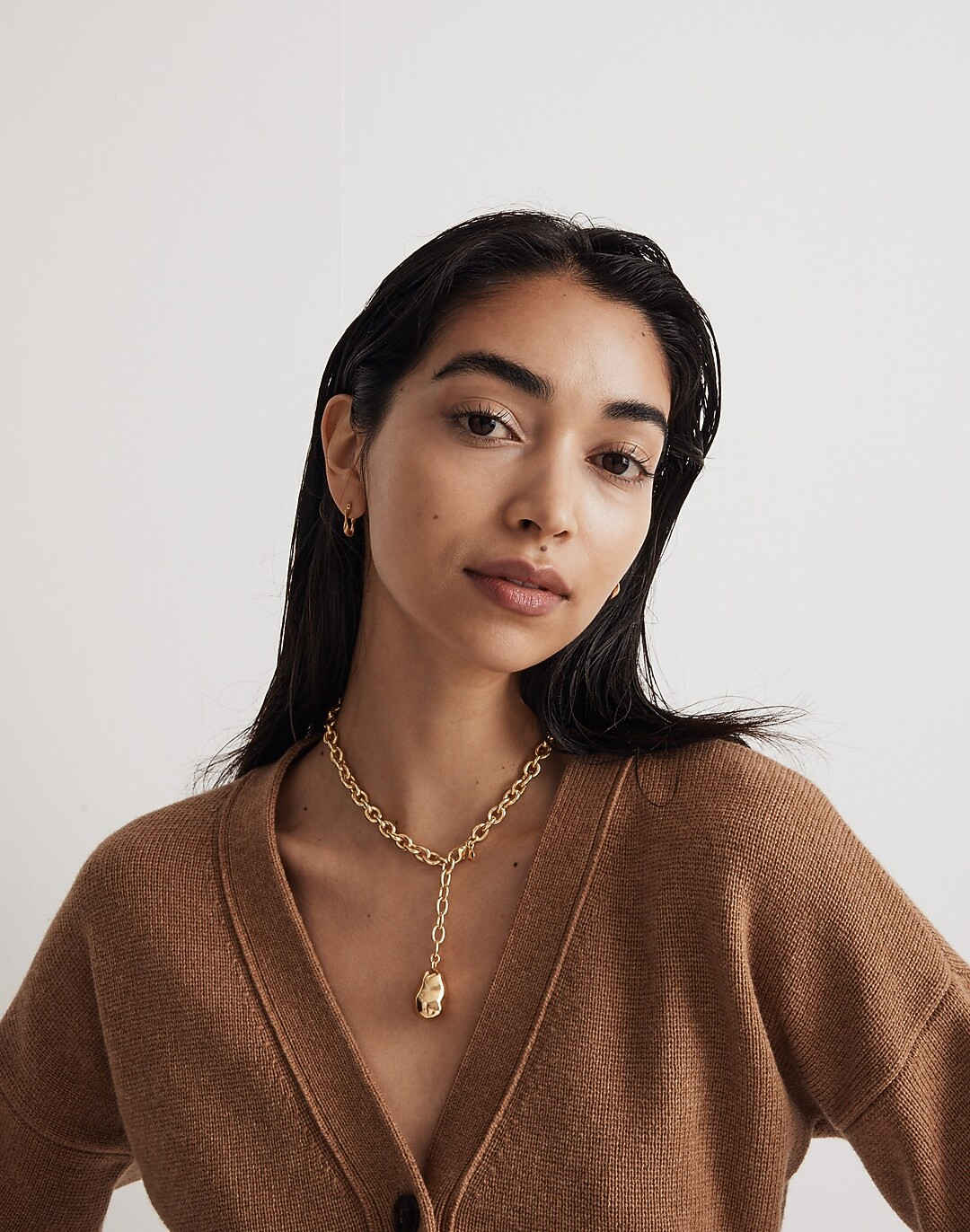 Casted Pearl Chunky Chain Lariat Necklace | Madewell