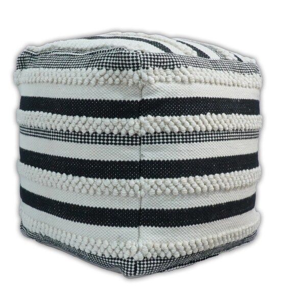 Black and White Outdoor Safe Patio Pouf Modern Striped Design - Etsy | Etsy (US)