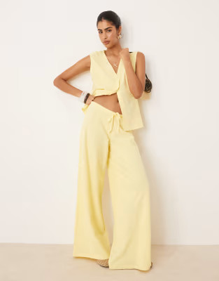 ASOS DESIGN textured knit wide leg co-ord trouser in buttermilk | ASOS | ASOS (Global)