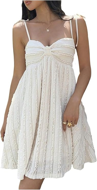 SOLY HUX Women's Sundresses Tie Shoulder Sleeveless Swing Flowy Mini Dress Vacation Outfit | Amazon (US)