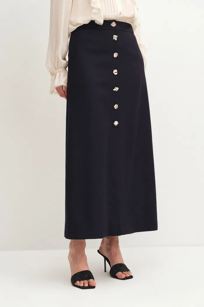 Nora Buttoned Up A-Line Skirt in Australian Merino Wool | Fabrique