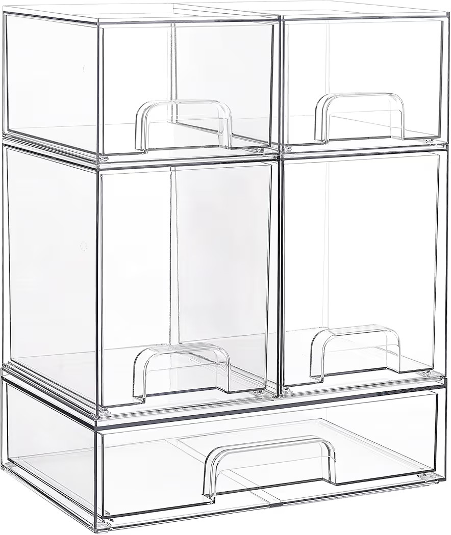 Vtopmart Stackable Storage Drawers Set of 5, Clear Plastic Organizer Bins for Baby Bottle, Beauty... | Amazon (US)