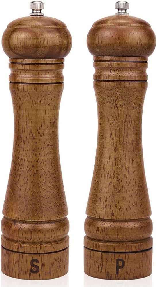 Wood Salt and Pepper Mill Set - Adjustable Ceramic Grinders, Oak Wood Shakers for Kitchen, 8 Inch... | Amazon (US)