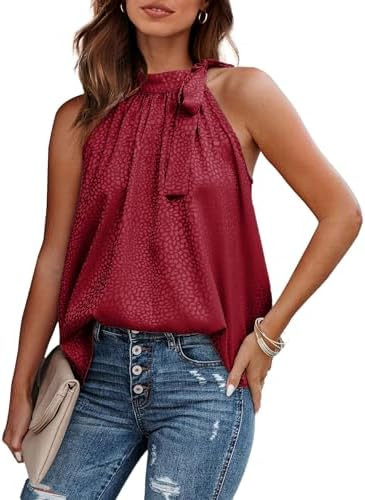 BTFBM Women Sleeveless Tie Mock Neck Spring Summer Tops Loose Casual Side Bow Satin Halter Tank T... | Amazon (US)
