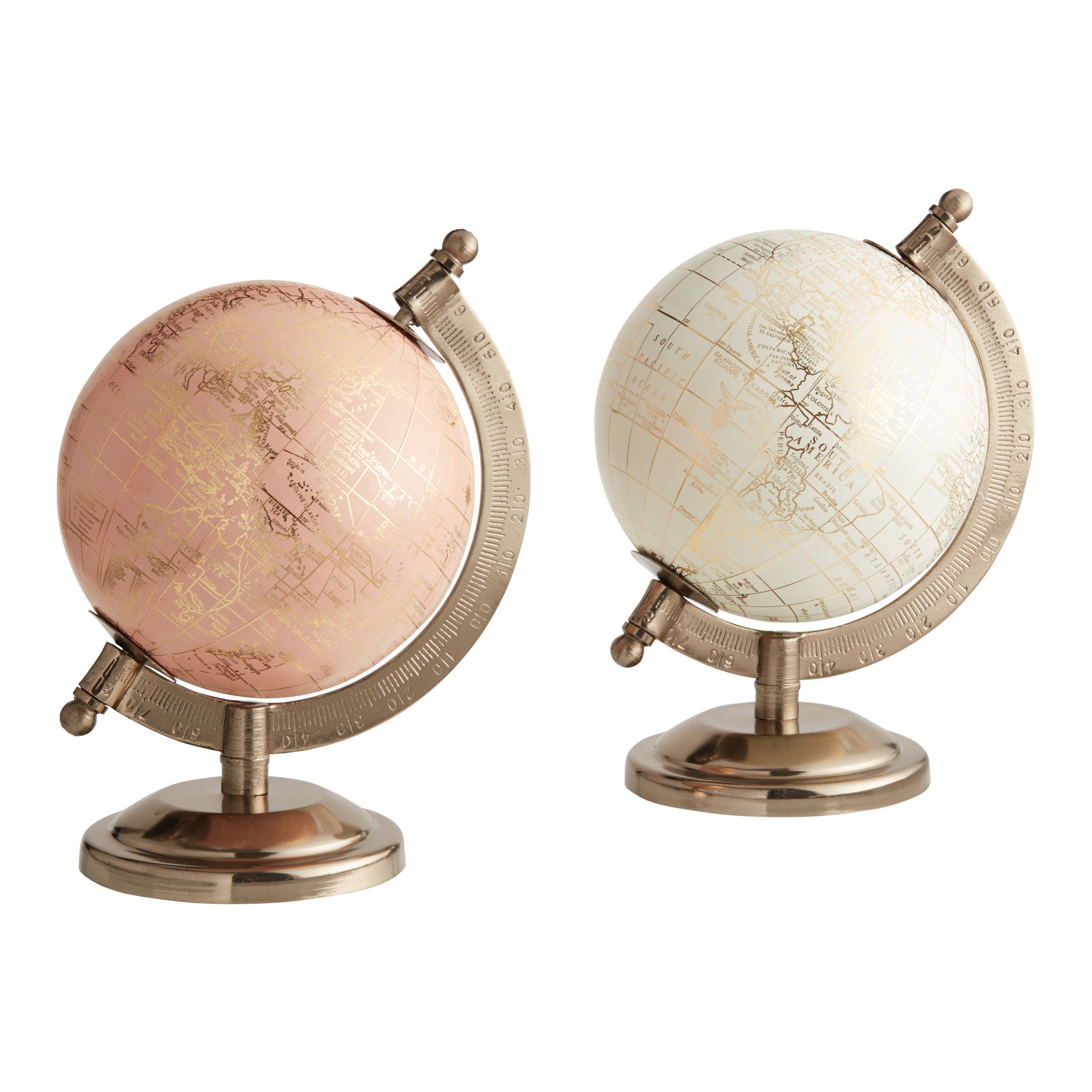 Mini Ivory And Blush Globes With Brass Stands Set Of 2 | World Market