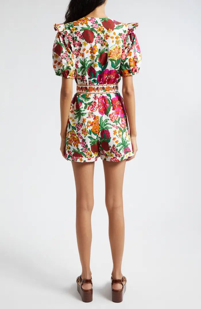 Flowerful Puff Sleeve Cotton Belted Romper | Nordstrom