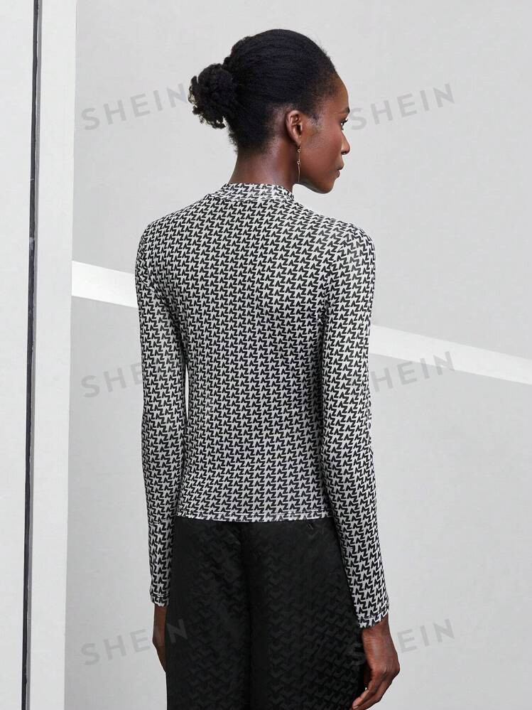 SHEIN Maija Mock Neck Allover Print Top | SHEIN