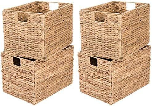 Westerly 4 Decorative Hand-Woven Small Water Hyacinth Wicker Storage Basket, 13x11x11 Perfect for... | Amazon (US)