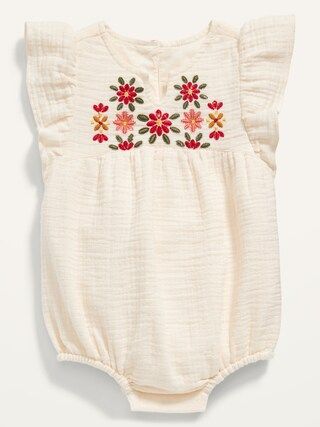 Embroidered Flutter-Sleeve Bubble One-Piece for Baby | Old Navy (US)