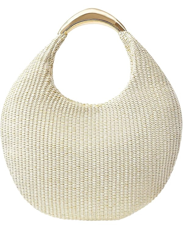 QWINEE Women's Woven Handbag Elegant Clutch Purse Metal Top Handle Cresent Evening Bag Retro PU L... | Amazon (US)