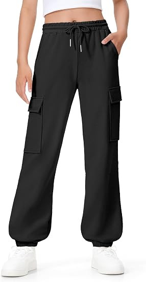 BOOPH Girls Sweatpants Kids Baggy Cargo Pants Athletic Jogger Pants 7-14Y | Girl Clothes with Poc... | Amazon (US)