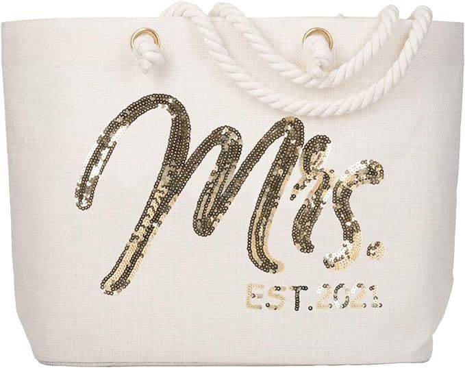 ElegantPark Future Mrs. EST. 2021 Large Bride Tote Bag Personalized Wedding Bachelorette Bridal S... | Amazon (US)