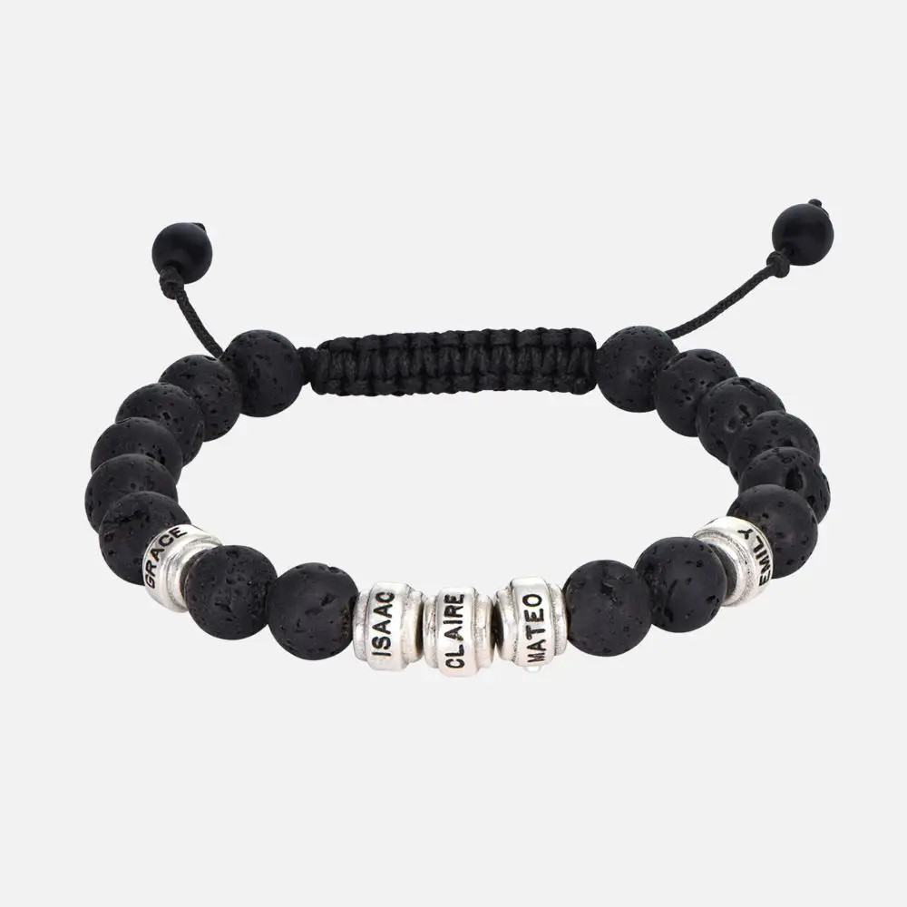 Lava Stones & Custom Beads - Silver Men's Bracelet | Oak & Luna (US)