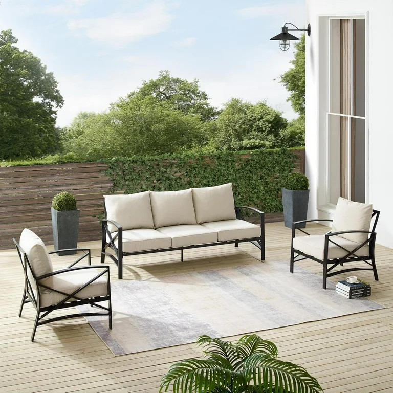 Outdoor Sofa Set - Metal Patio Furniture 3 Piece Set - Sofa & 2 Chairs - Weather Resistant | Walmart (US)