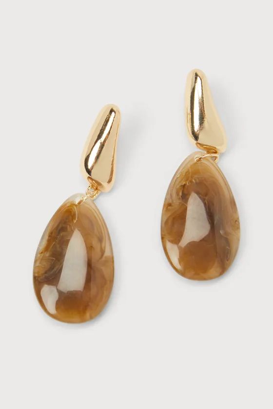 Sophisticated Glamour Gold and Brown Marbled Drop Earrings | Lulus (US)
