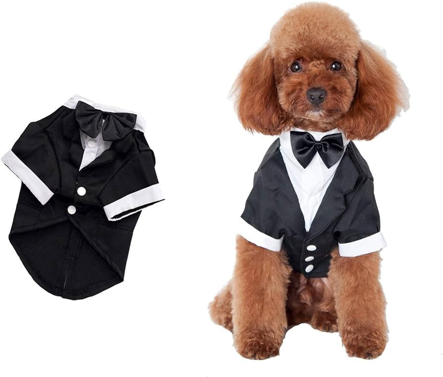 SOGAYU Dog Tuxedo Costume Formal Shirt, Dog Wedding Black Jacket Suit Bow Tie, Puppy Prince Cerem... | Amazon (US)