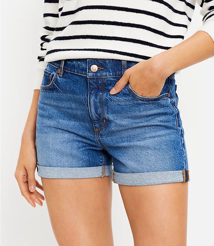 Denim Roll Shorts in Original Mid Indigo Wash | LOFT | LOFT