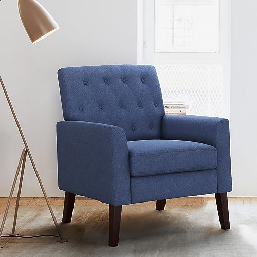 LUE BONA Navy Blue Linen Accent Chair 18.5" H, Button Tufted Armchair, Comfy Living Room Chair with Arms, Upholstered Modern Arm Chairs for Bedroom, Living Room | Amazon (US)