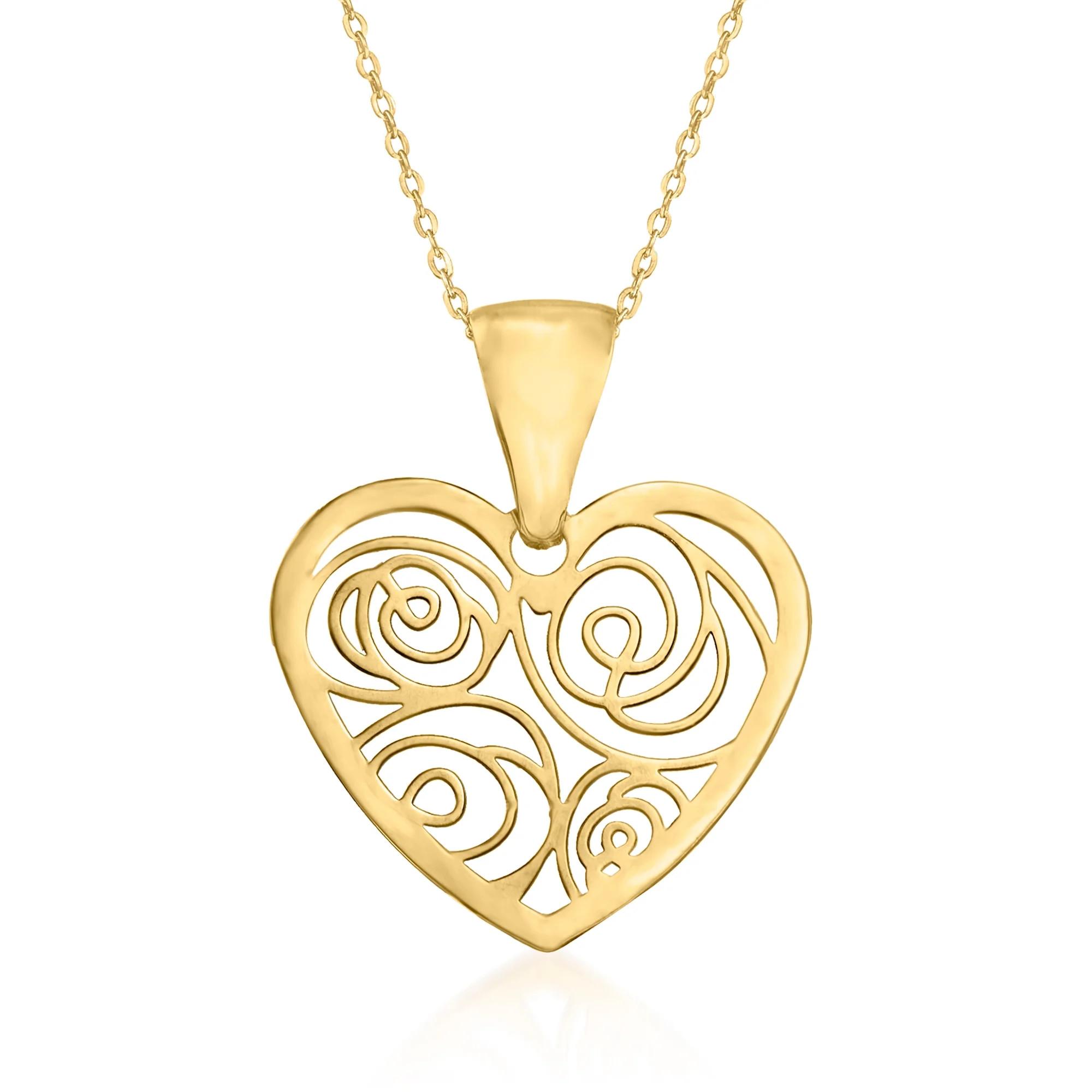 Ross-Simons Italian Openwork Heart Pendant Necklace in 14kt Yellow Gold for Female, Adult | Walmart (US)