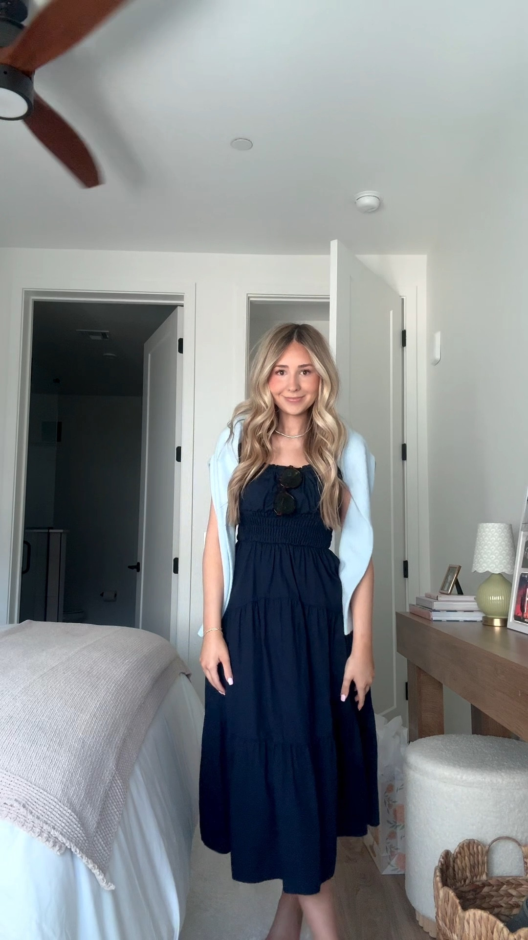 today’s look for a bridal shower 🩵 

target style | target does it again | navy blue maxi dress | light blue cardigan sweater | spring outfit | church outfit | summer outfit | ice blue sweater | church style | summer style | under $100 | under $50 | bridal shower guest 