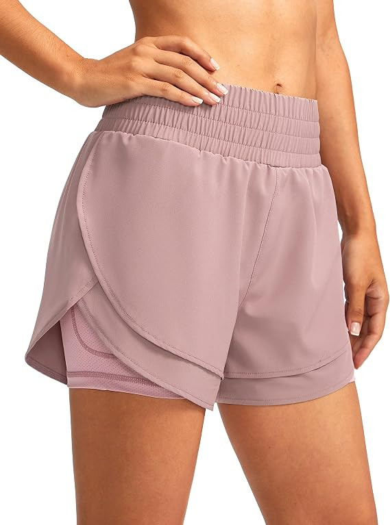 Soothfeel Women's 2 in 1 Running Shorts High Waisted Athletic Shorts Exercise Gym Workout Shorts ... | Amazon (US)