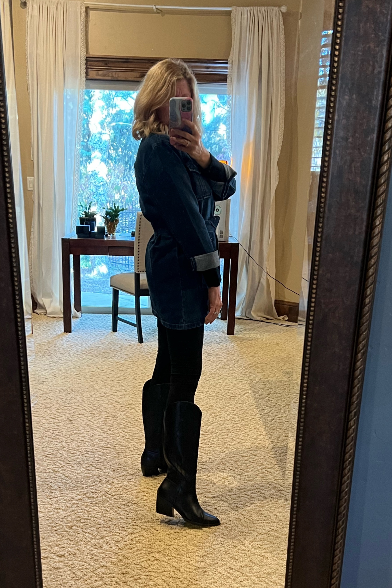 This jacket is available still in most sizes! The light colored one is going in and out of stock. Argh it’s cute. I can wear the xs and the s just fine so tts. The boots make this look so fun! I have got the black and cream and they are so stylish.  Giddy Up! Fall denim jacket. Fall outfits. Western boots! 

#LTKstyletip