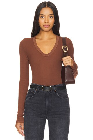 Rib Bold U-neck Long Sleeve in Nutshell | Revolve Clothing (Global)