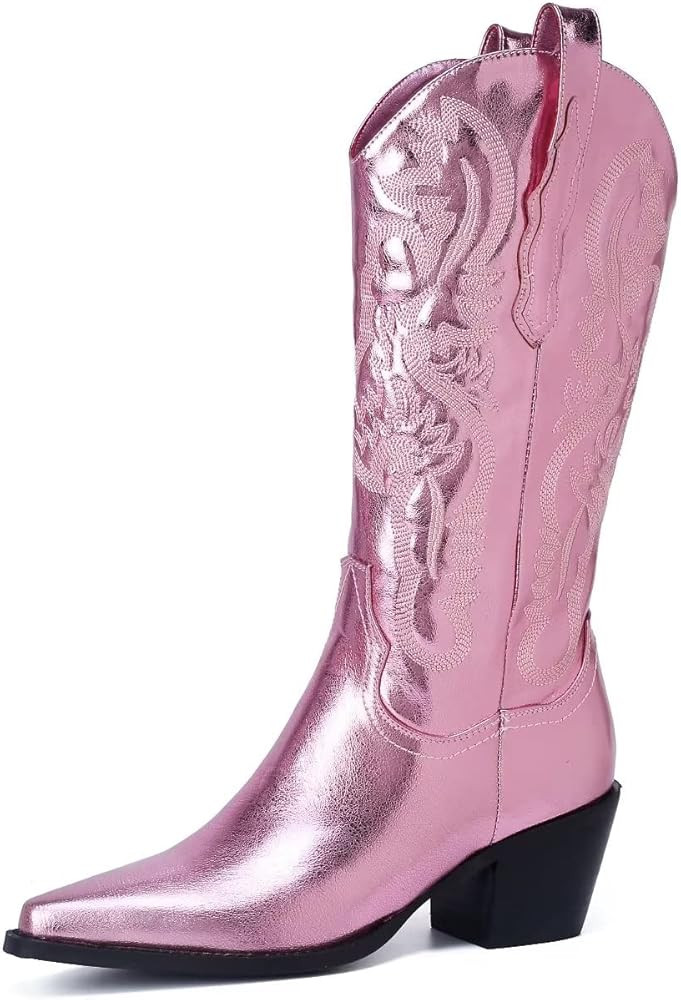 Women's Embroidered Western Cowboy Boots Knee High Medium Heel Chunky Heel Retro Classic Boot… | Amazon (US)