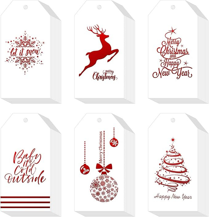 Whaline 120Pcs Christmas Red Foil Paper Gift Tags Holiday Hang Name Tag Label with Twine for DIY ... | Amazon (US)