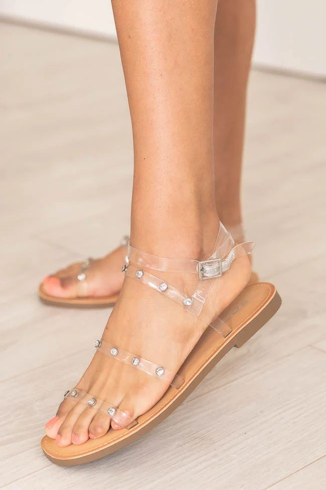 Amber Clear/Rhinestone Strappy Sandals | Pink Lily
