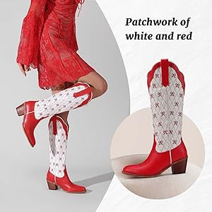 Wide Calf Cowboy Boots With Cute Bow Embroidery Casual Knee High Cowgirl Boots For Women Chunky H... | Amazon (US)