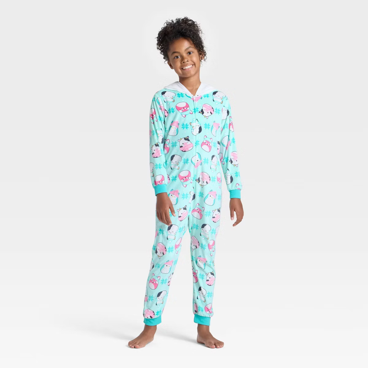 Girls' Squishmallow Holiday Long Sleeve Union Suit - Aqua Blue | Target