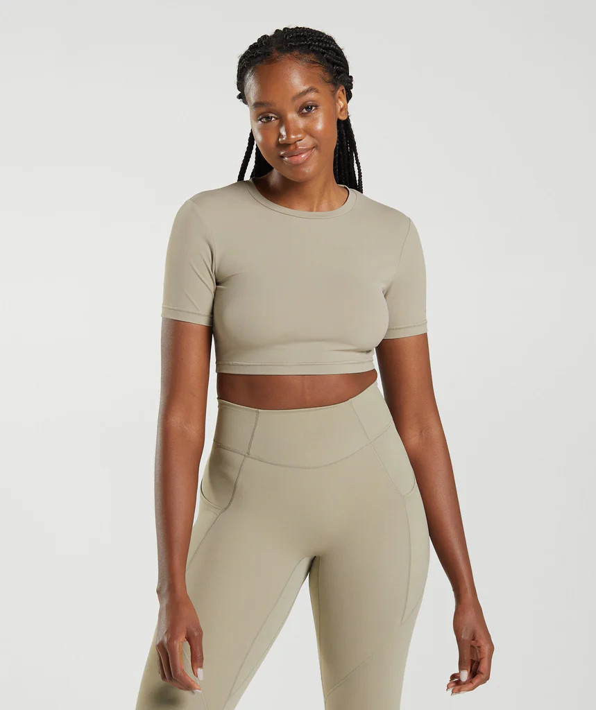 Gymshark Whitney Short Sleeve Crop Top - Cement Brown | Gymshark (Global)