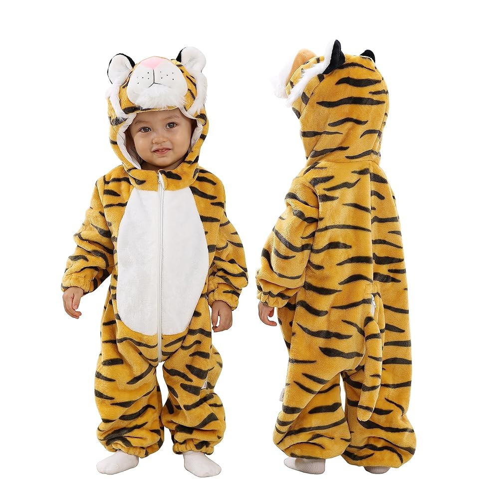 TONWHAR Kids' And Toddlers' Infant Tiger Dinosaur Animal Fancy Dress Costume Outfit Hooded Romper... | Amazon (US)