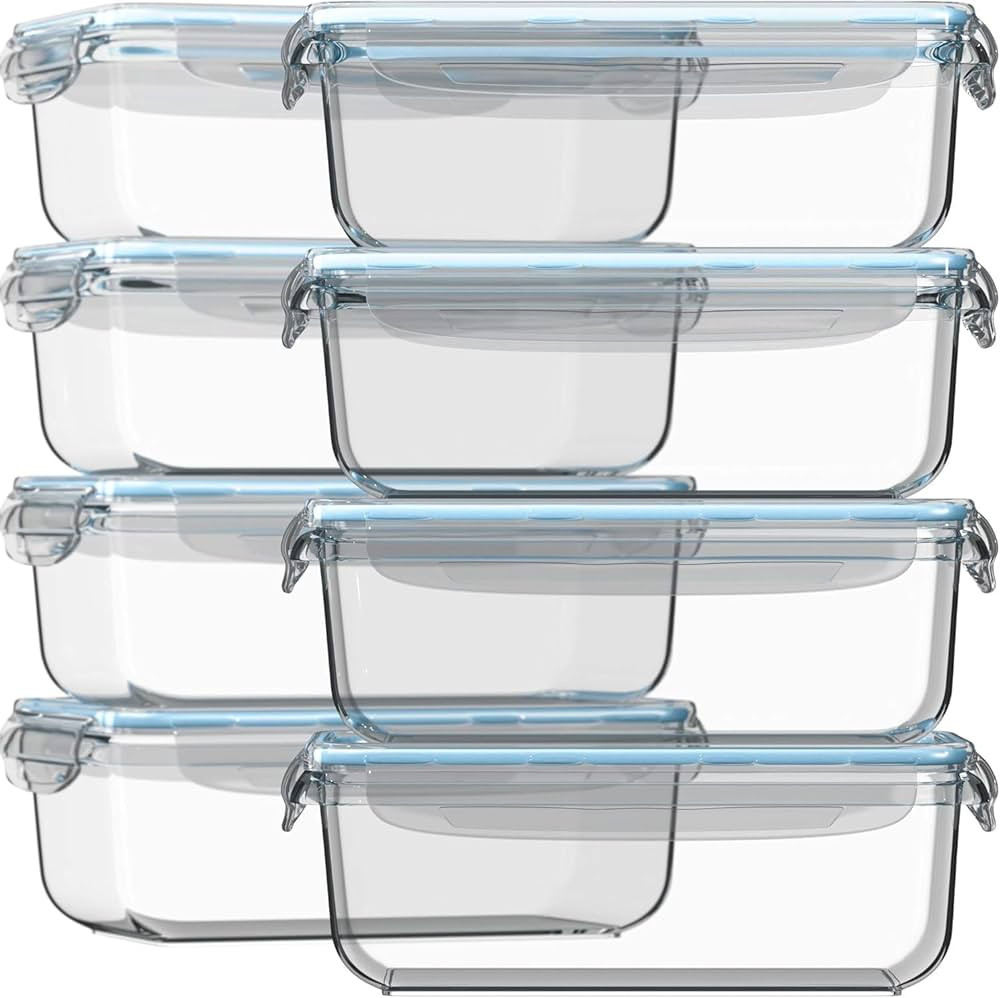 Razab 16 Pc (Set of 8) 30 Oz Glass Food Storage Containers with Lids, Airtight Large Reusable Lea... | Amazon (US)