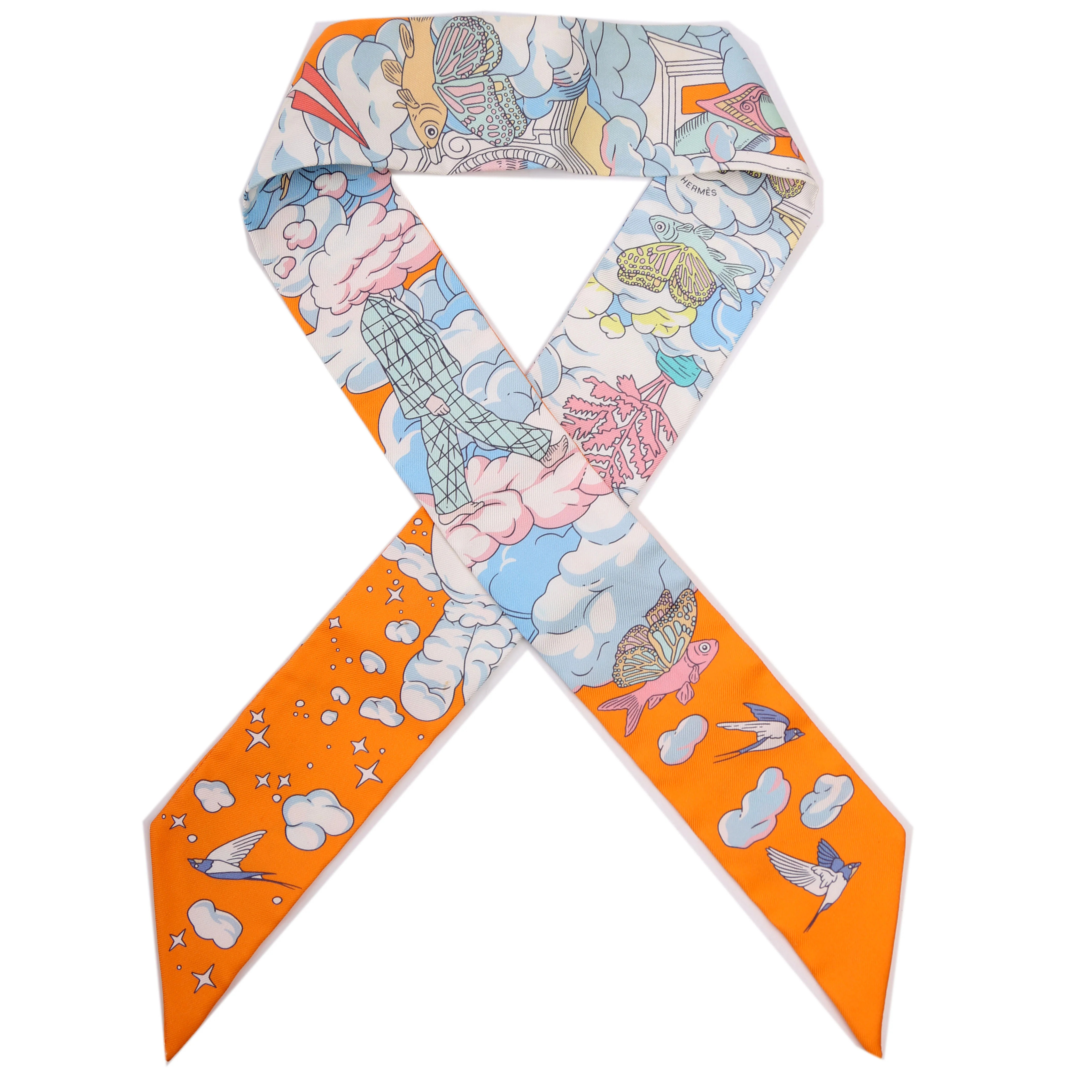Sur Mon Nuage Twilly Silk Scarf Orange | Keeks Designer Handbags